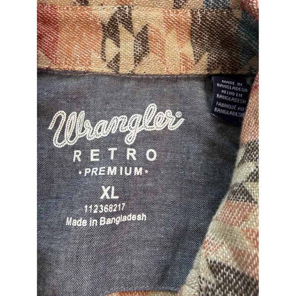 Wrangler Retro Premium Mens XL Southwestern Aztec Print Long Sleeve Snap Shirt - Picture 3 of 16